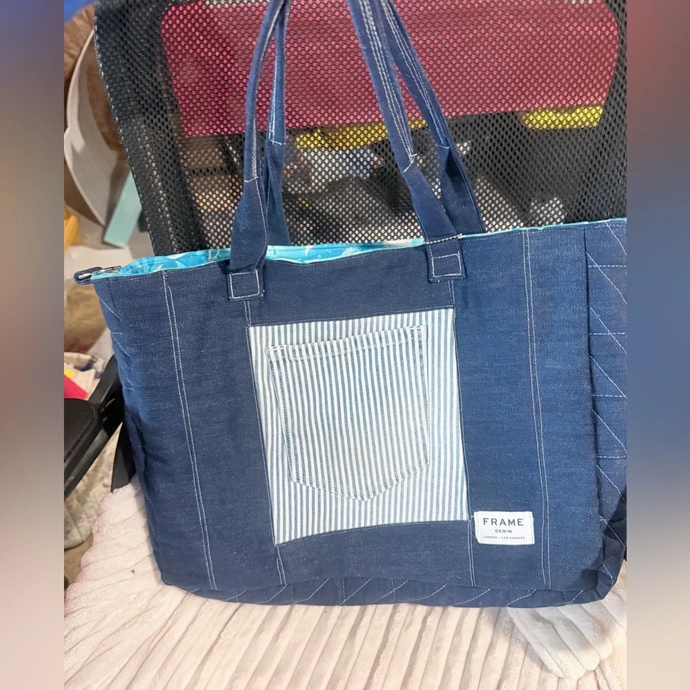 Handcrafted tote from upcycled FRAME jeans.